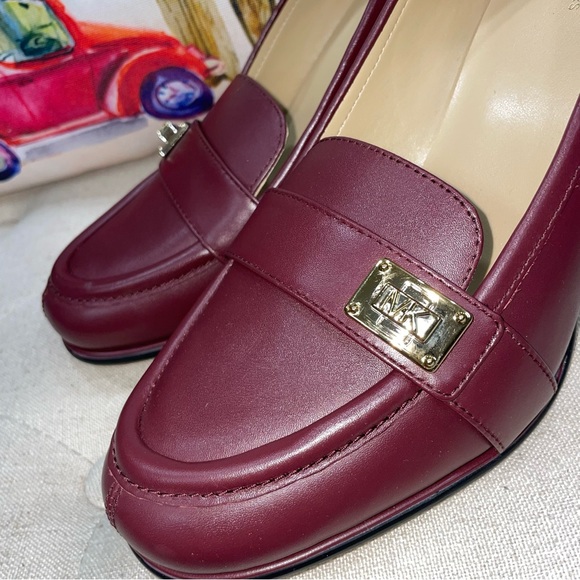 Michael Kors NWOB! Leather Merlot Burgundy  Padma Mid Loafer Pumps Block Heel - Picture 3 of 14